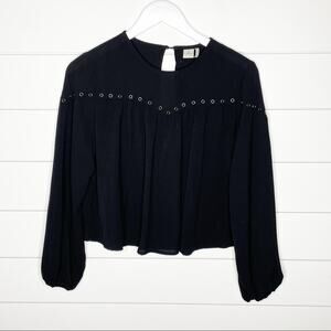 Paper Crane Grommeted Cropped Keyhole Festival Top Black Size Small